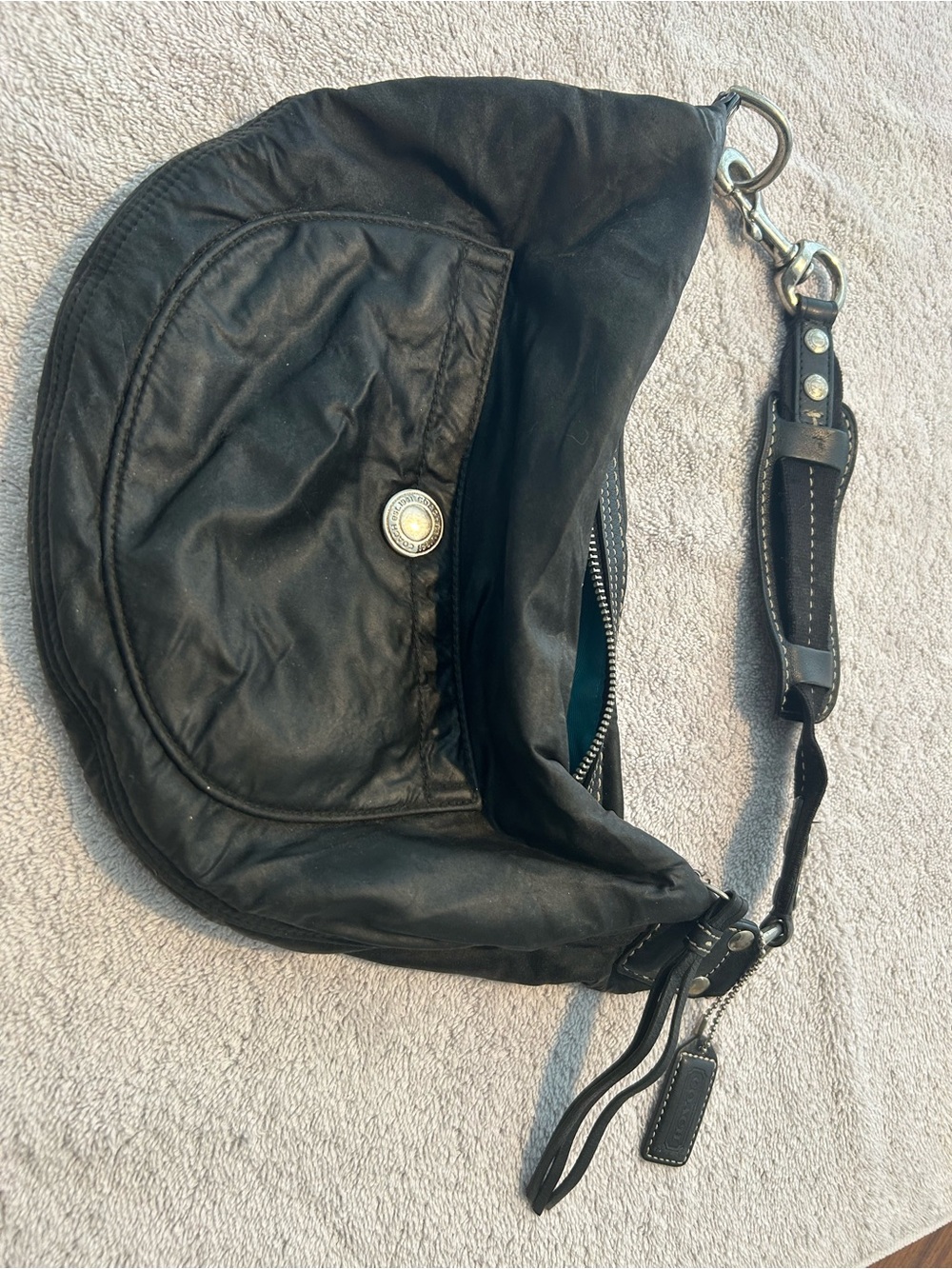 Coach Black Leather Shoulder Bag with Silver Hardware